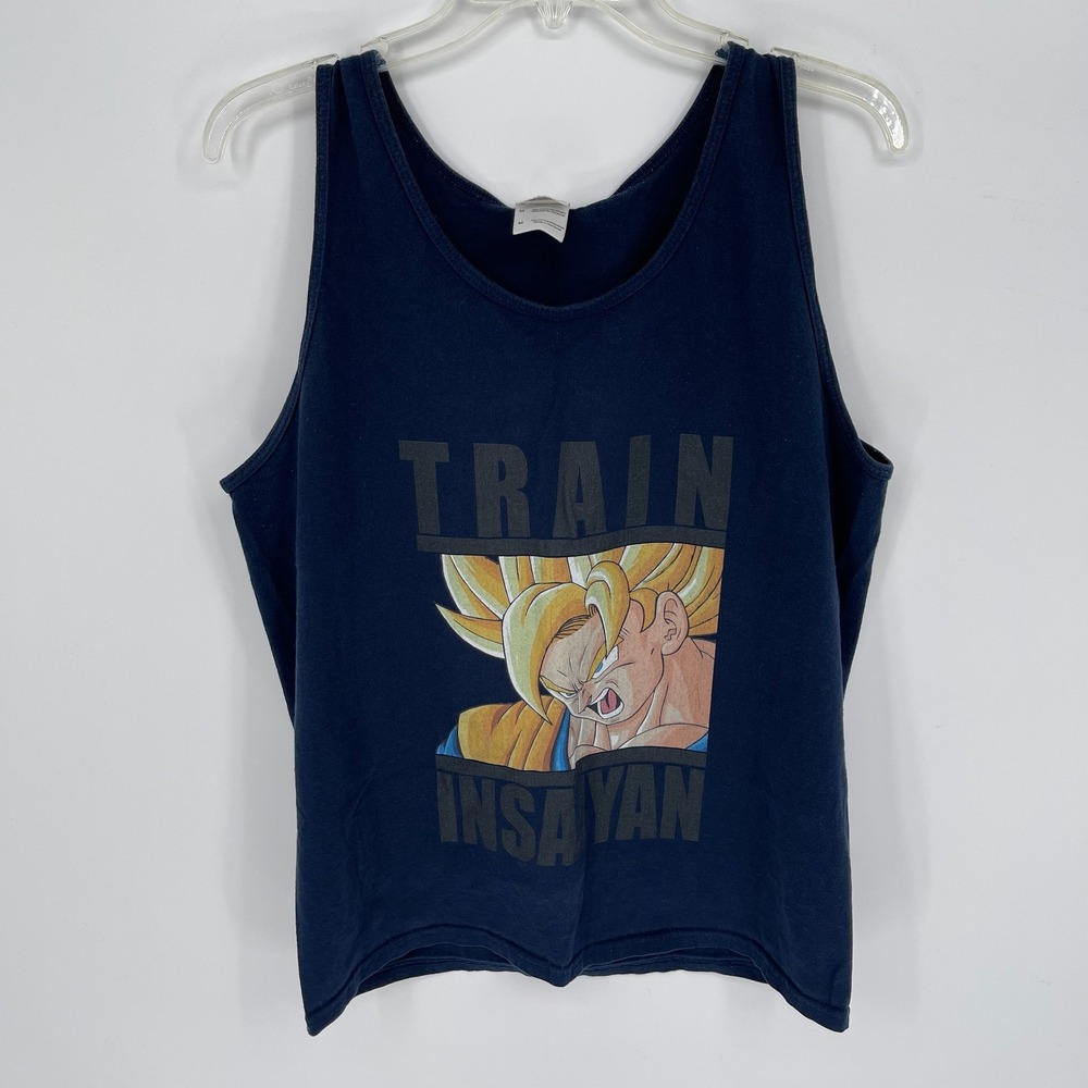 Gildan Men's Navy Blue Dragon Ball Z Goku Train Insaiyan Graphic Tank Top Size M